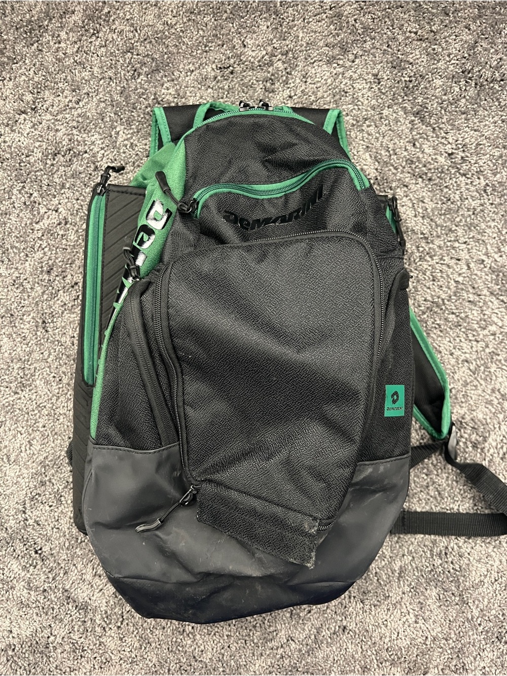 DeMarini Voodoo OG Backpack Black Green Baseball Softball Zippers Pockets